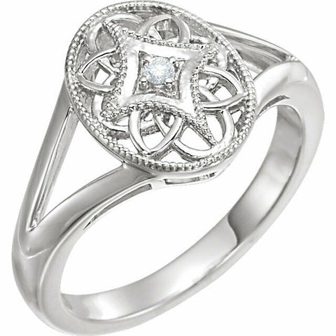 Image of Size 7 Sterling Silver and Diamond Accent Filigree Vintage Style Ring