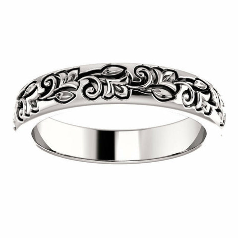 Image of SIZE 6 - Vintage-Inspired Sculptural Wedding Band 14k White Gold 3.5 mm wide New