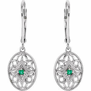 Image of Sterling Silver and Emerald Filigree Fashion Leverback Earrings FREE Shipping