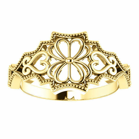 Image of 14k Yellow Gold Heart Design Vintage Inspired Ladies Fashion Ring Size 7