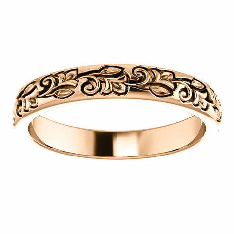 Image of SIZE 4 - 14k Rose Gold Vintage Inspired Sculptural Wedding Band 3.5 mm wide New