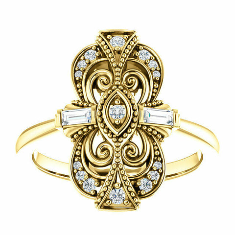 Image of 14kt Yellow Gold 1/6 CTW Diamond Vintage Style Ring Sz 6-8 including 1/4 sizes
