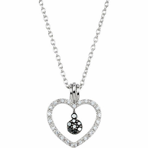 Image of 1/6 cttw Black & White Diamond Heart Necklace Sterling Silver Interchangeable