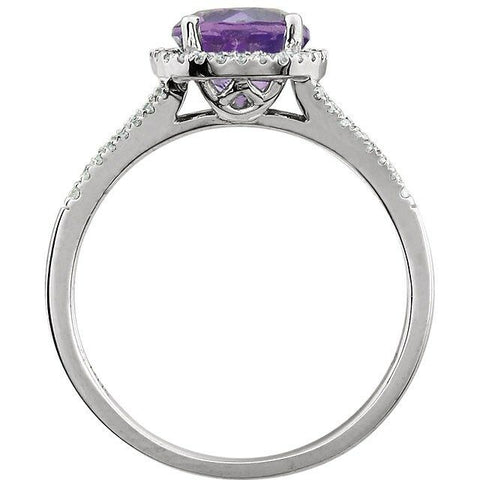 Image of 14K White Gold 1/5 ct tw Diamond & Amethyst Ring February Birthstone Jewelry