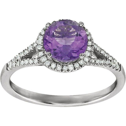 Image of 14K White Gold 1/5 ct tw Diamond & Amethyst Ring February Birthstone Jewelry
