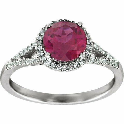 Image of SIZE 7 - 1/6 CTW Genuine Diamond & Lab Created Ruby Ring 14k White Gold