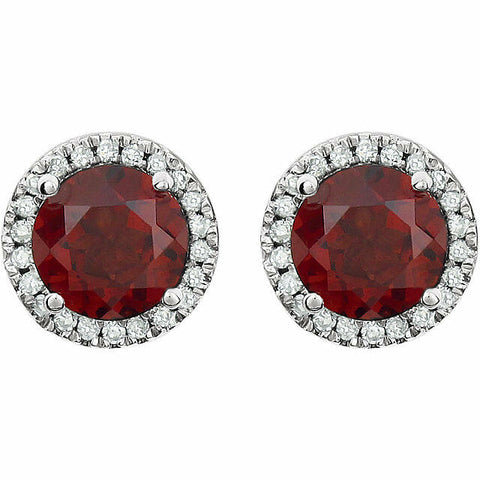 Image of Mozambique Garnet and 1/8 CTW Diamond Earrings set in 14k White Gold Halo Style