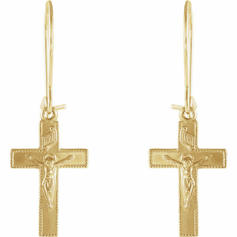 Image of Crucifix Cross Earrings 14kt Yellow Gold Religious Jewelry Gifts + Free Shipping