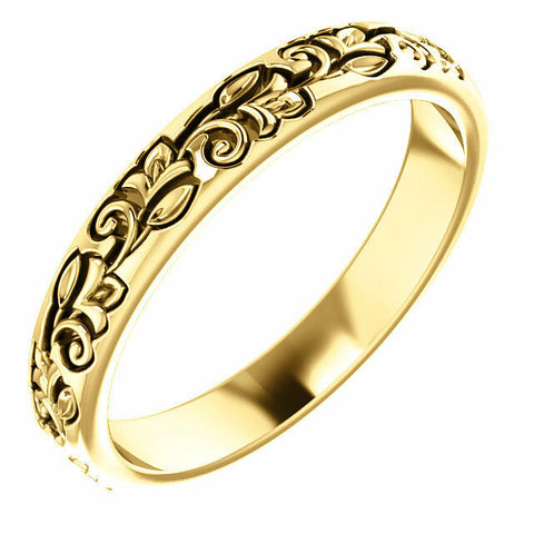 Image of SIZE 7 - 14k Yellow Gold Vintage Inspired Sculptural Wedding Band 3.5mm wide New