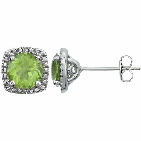 Image of Sterling Silver 6mm Peridot & .015 ct tw Diamond Earrings Birthstone Jewelry