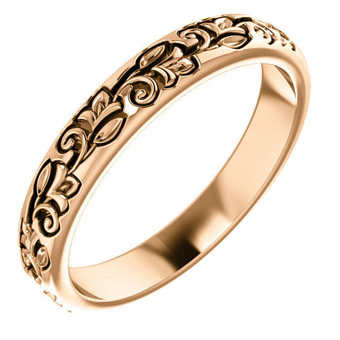 Image of SIZE 5 - 14k Rose Gold Vintage Inspired Sculptural Wedding Band 3.5 mm wide New