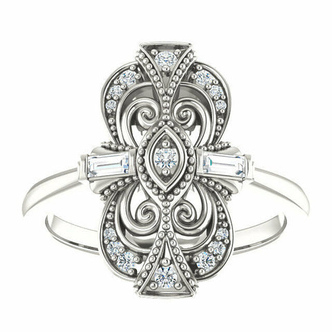 Image of Sterling Silver 1/6 CTW Diamond Vintage Style Ring Sizes 6-8 including 1/4 sizes