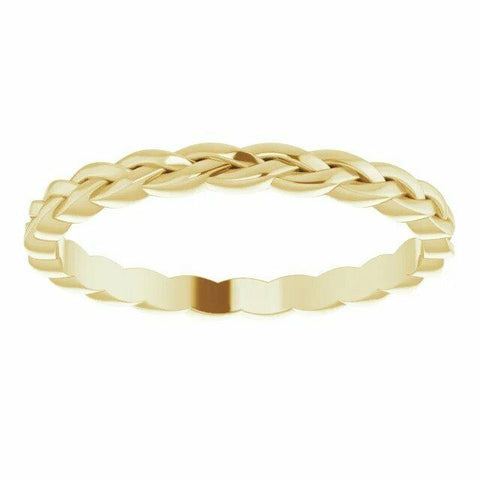 Image of New 2mm 14K Yellow Gold Woven Rope Wedding Band Stackable Ring Bridal Jewelry