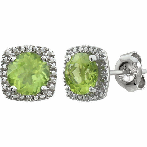Image of Sterling Silver 6mm Peridot & .015 ct tw Diamond Earrings Birthstone Jewelry