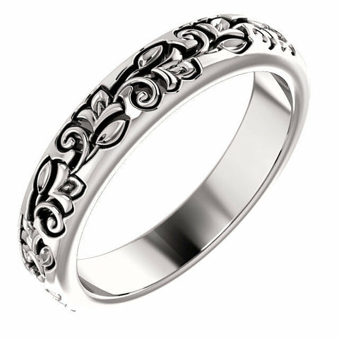 Image of SIZE 8 - Vintage-Inspired Sculptural Wedding Band 14k White Gold 3.5 mm wide New