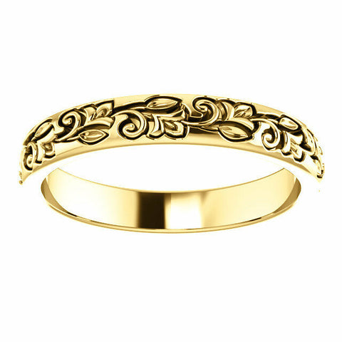 Image of SIZE 5.5 14k Yellow Gold Vintage Inspired Sculptural Wedding Band 3 mm wide New