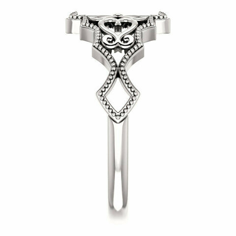 Image of Sterling Silver Heart Design Vintage Inspired Ladies Fashion Ring Size 7