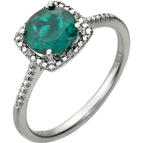 Image of Lab Created EMERALD Fashion Ring Sterling Silver Size 8 May Birthstone Jewelry