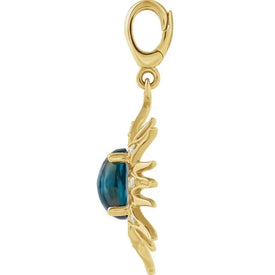14K Yellow Gold Sun Charm Pendant London Blue Topaz & 1/10 CTW Natural Diamond