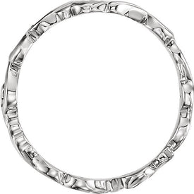 SIZE 7.5  14K White Gold Sculptural Inspired Scroll Design Wedding Band 5mm