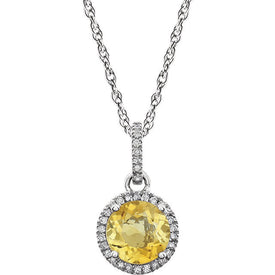Citrine and 1/10 ct.tw. Diamond 14k White Gold 18