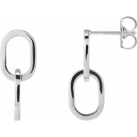 Pair of Sterling Silver Dangle Interlocking Oval Earrings 302 Brand 18.5x7.37 mm