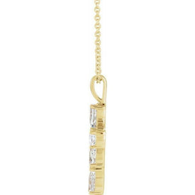 14K Yellow Gold Natural White Sapphire Cross Pendant Adjustable 1618