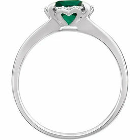 14kt White Gold LabCreated Emerald and .05 CTW Genuine Diamond Ring Size 7
