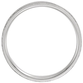 SIZE 9.5  14K White Gold Flat Milgrain Comfort Fit Satin & Hammer Finish Band