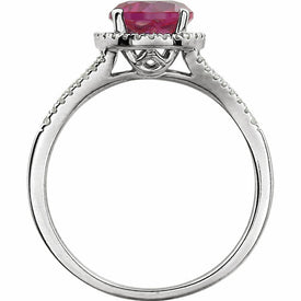 SIZE 7  1/6 CTW Genuine Diamond & Lab Created Ruby Ring 14k White Gold