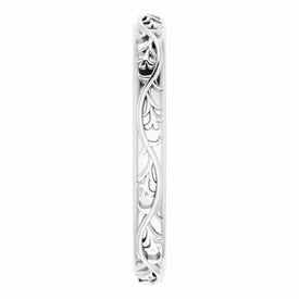 SIZE 8  10K White Gold Floral and Vine Wedding Band 2.5 mm Wide Ring