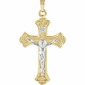 33x23mm 14K Yellow and White Gold Crucifix Pendant with Tapered Bail New