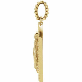 Miraculous Mary Pendant 14K Yellow Gold & White Enameled Medal Religious Jewelry