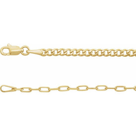14K Yellow Gold Curb and Paperclip Style 7 Inch x 2.7 mm Wide Chain Bracelet