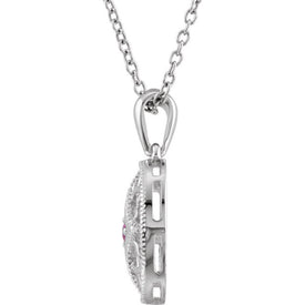 New Ruby and Sterling Silver Filigree Fashion Necklace 18