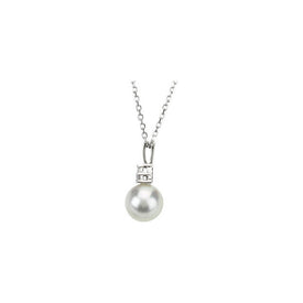 14K White Gold Freshwater Cultured Pearl & Diamond Necklace 18