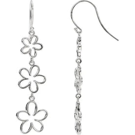 New Sterling Silver Flowerl Dangle Earrings Gift Idea Free Shipping 37x13.7 mm
