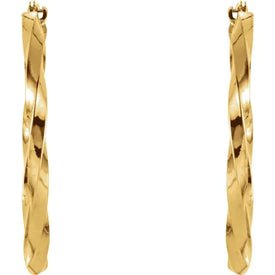 New Pair 14K Yellow Gold Twisted Hoop Earrings 30mm Polished Discounted by 40%