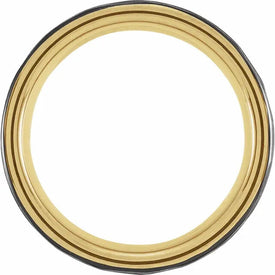 Mens 8 mm Wide Hammer Finish Wedding Band Tungsten 18K Yellow Gold & Black PVD