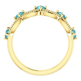 SIZE 7  14kt Yellow Gold Blue Zircon and .05 CTW Diamond Crown Ring New