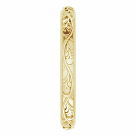 SIZE 4  10K Yellow Gold Floral and Vine Wedding Band 2.5 mm Wide Ring