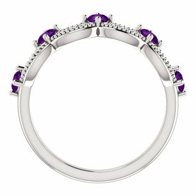 SIZE 7  Genuine Amethyst and .06 CTW Diamond Crown Ring in 14kt White Gold