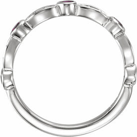 July Birthstone   Ruby and 1/6 ctw Diamond Stackable Ring Size 7 14k White Gold