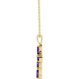 14K Yellow Gold Natural Amethyst Cross Pendant with Adjustable 1618