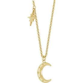 14K Yellow Gold Crescent Moon and Star 18