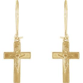 Crucifix Cross Earrings 14kt Yellow Gold Religious Jewelry Gifts + Free Shipping