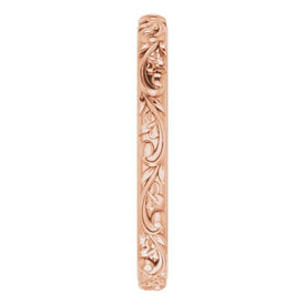 SIZE 6.5 Floral Inspired 10K ROSE Gold Wedding Band 2.5 mm Wide Stackable Ring