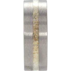 8 mm Tungsten Flat Wedding Band with Antler Wood Inlay Comfort Fit Men's Ring