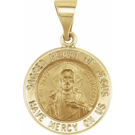 SACRED HEART OF JESUS Pendant Medal 15 mm 14k Yellow Gold Religious Jewelry