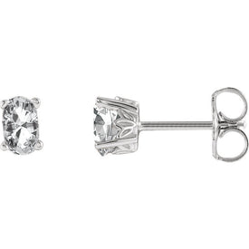 Genuine Oval White Sapphire Stud Earrings 14k White Gold Friction Backs Posts
